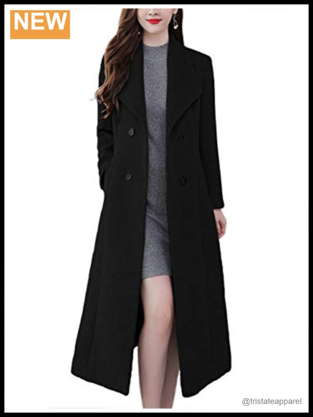 Maxi Long Wool Blend Pea Coat Shawl Collar Double Breasted Winter Trench Coat